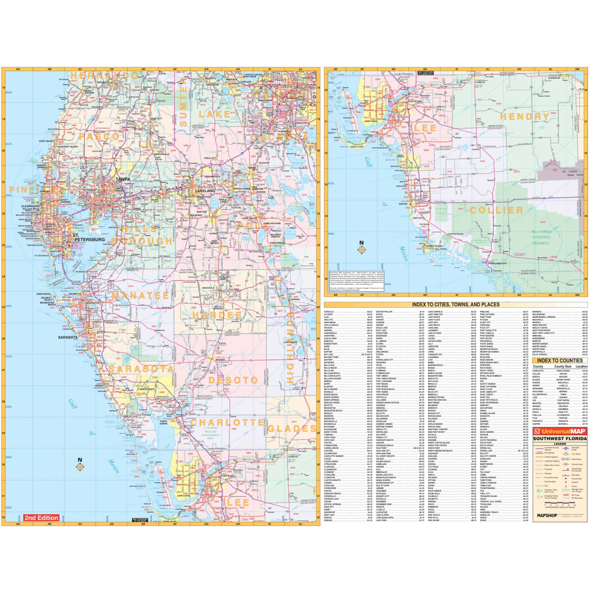 Southwest Florida Regional Wall Map by Kappa - The Map Shop