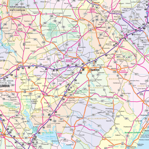 North & South Carolina Regional Wall Map by Kappa - Image 2