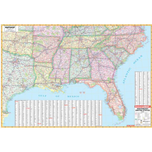 Southeast & Louisiana United States Regional Wall Map by Kappa