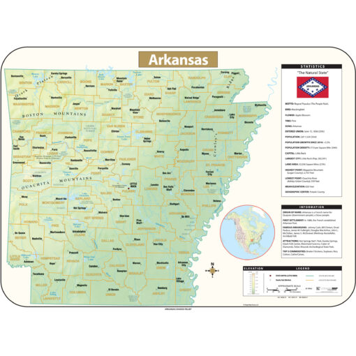 Arkansas Shaded Relief State Wall Map by Kappa