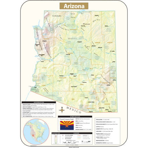 Arizona Shaded Relief State Wall Map by Kappa
