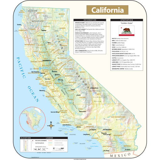 California Shaded Relief State Wall Map by Kappa
