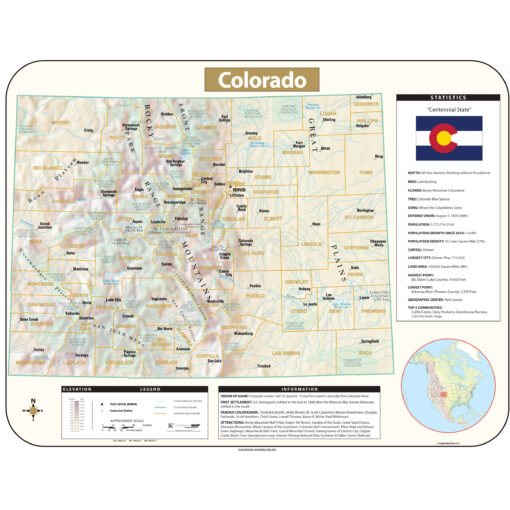 Colorado Shaded Relief State Wall Map by Kappa