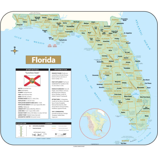 Florida Shaded Relief State Wall Map by Kappa