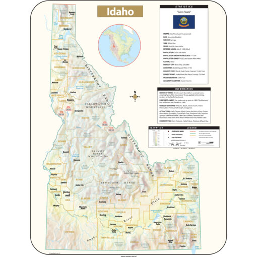 Idaho Shaded Relief State Wall Map by Kappa