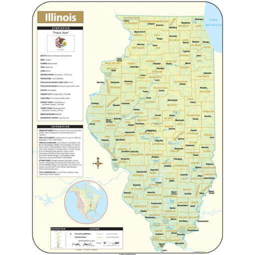 Illinois Shaded Relief State Wall Map by Kappa