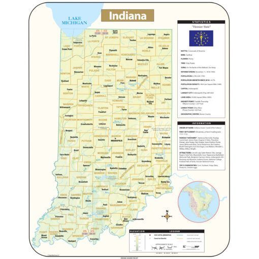 Indiana Shaded Relief State Wall Map by Kappa