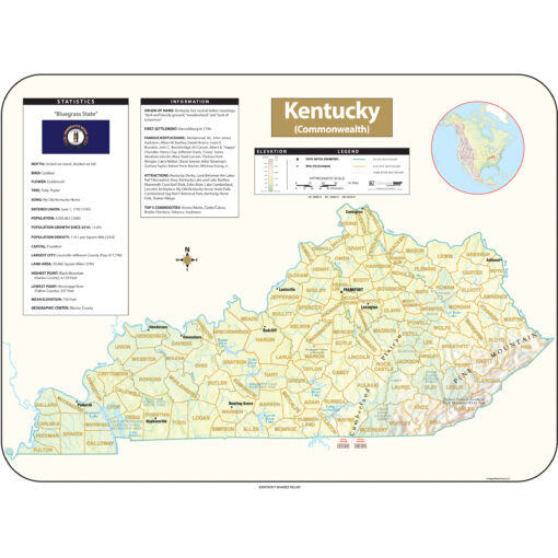 Kentucky Shaded Relief State Wall Map by Kappa