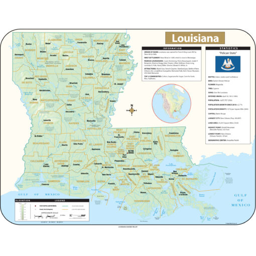 Louisiana Shaded Relief State Wall Map by Kappa