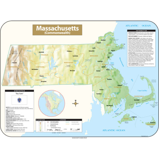 Massachusetts Shaded Relief State Wall Map by Kappa