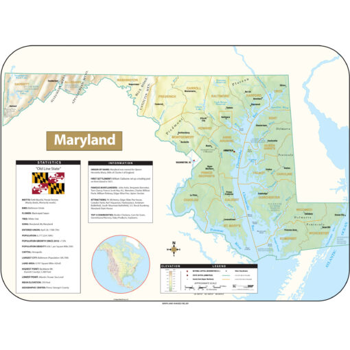 Maryland Shaded Relief State Wall Map by Kappa