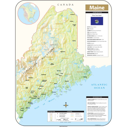 Maine Shaded Relief State Wall Map by Kappa
