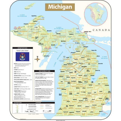Michigan Shaded Relief State Wall Map by Kappa