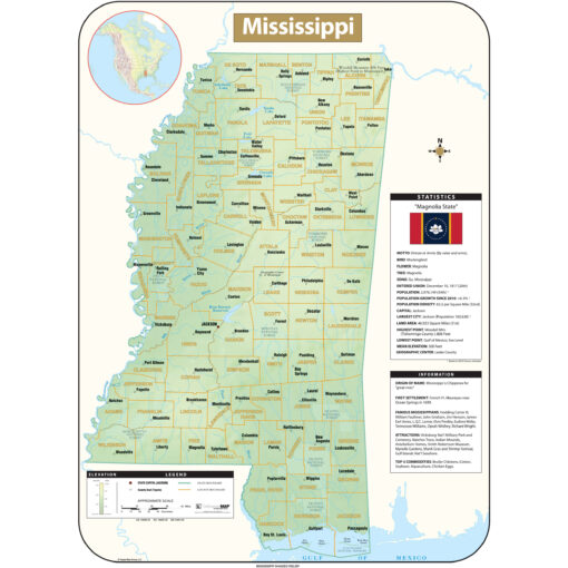 Mississippi Shaded Relief State Wall Map by Kappa