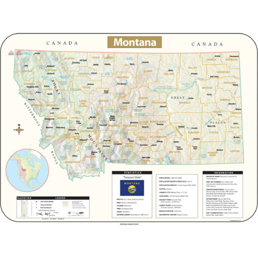 Montana Shaded Relief State Wall Map by Kappa