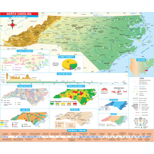 North Carolina Intermediate Thematic State Wall Map by Kappa