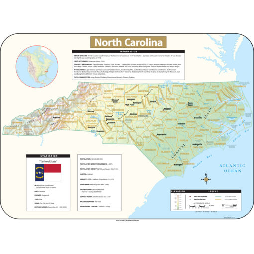 North Carolina Shaded Relief State Wall Map by Kappa