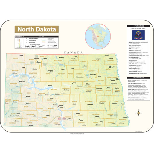 North Dakota Shaded Relief State Wall Map by Kappa