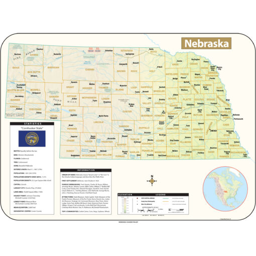 Nebraska Shaded Relief State Wall Map by Kappa