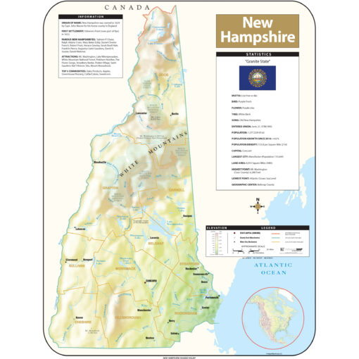 New Hampshire Shaded Relief State Wall Map by Kappa