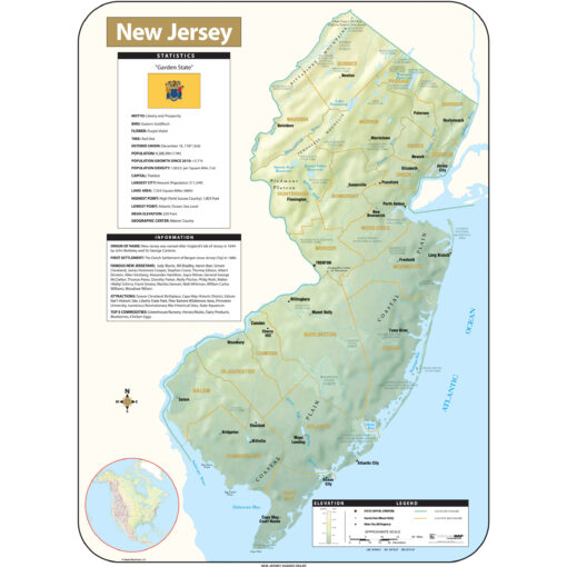 New Jersey Shaded Relief State Wall Map by Kappa