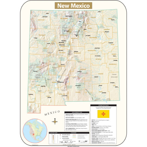 New Mexico Shaded Relief State Wall Map by Kappa
