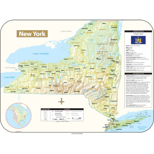 New York Shaded Relief State Wall Map by Kappa