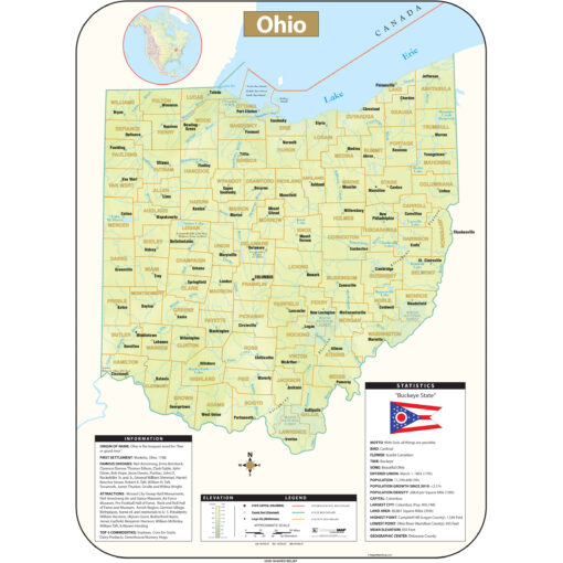 Ohio Shaded Relief State Wall Map by Kappa