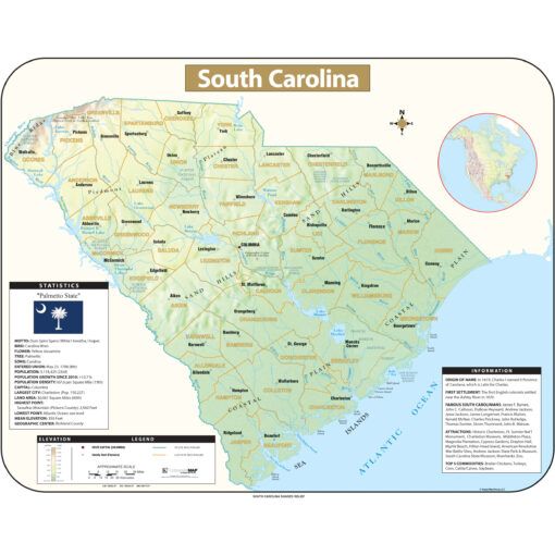 South Carolina Shaded Relief State Wall Map by Kappa