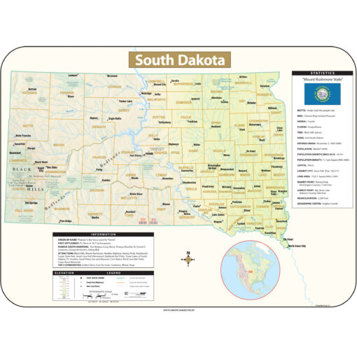 South Dakota Shaded Relief State Wall Map by Kappa