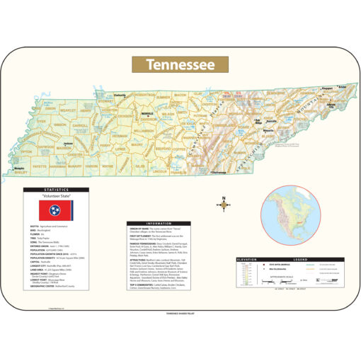 Tennessee Shaded Relief State Wall Map by Kappa
