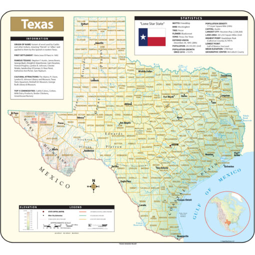 Texas Shaded Relief State Wall Map by Kappa