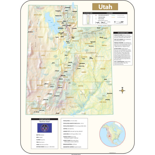 Utah Shaded Relief State Wall Map by Kappa