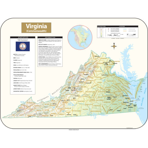 Virginia Shaded Relief State Wall Map by Kappa