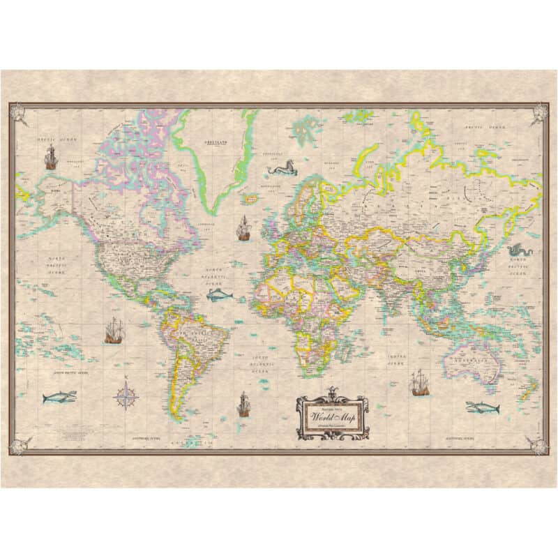 RNK Shops Vintage World Map Waste Basket - Double Sided (Black)並行輸入 Antique Style World Map - Extra Large by Global Mapping