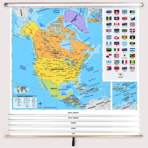 5 Continent Primary Classroom Pull Down Map Set w/ Backboard by BrightWay Educational