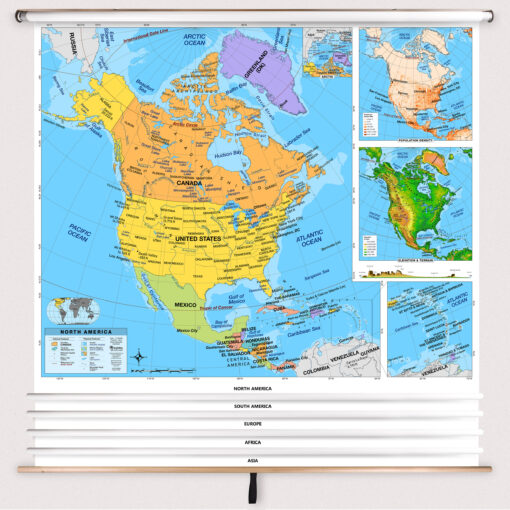 5 Continent Primary Classroom Pull Down Map Set w/ Backboard by BrightWay Educational - Image 2