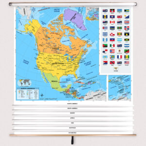7 Continent Primary Classroom Pull Down Map Set w/ Backboard by BrightWay Educational