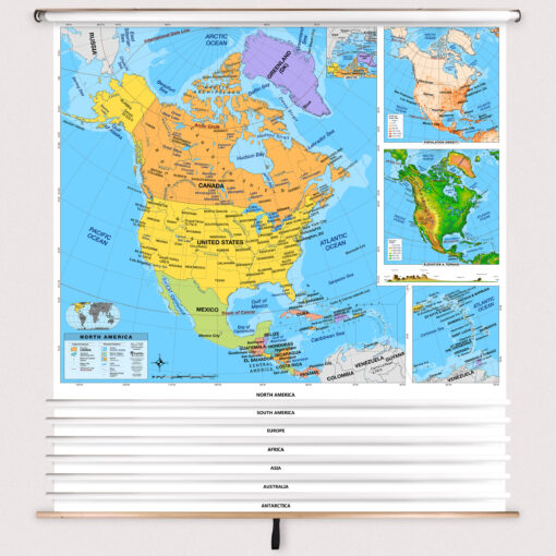 7 Continent Primary Classroom Pull Down Map Set w/ Backboard by BrightWay Educational - Image 2