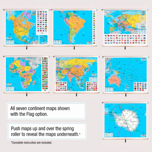 Custom Intermediate Classroom Pull Down Map Set w/ Backboard by BrightWay Educational - Image 4