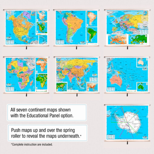 Custom Intermediate Classroom Pull Down Map Set w/ Backboard by BrightWay Educational - Image 5