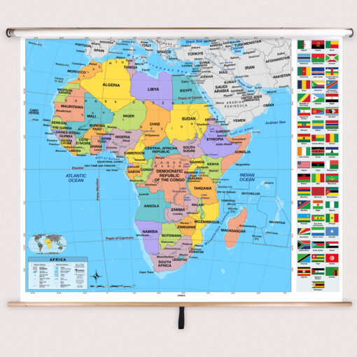 Africa Primary Classroom Pull Down Map w/ Backboard by BrightWay Educational