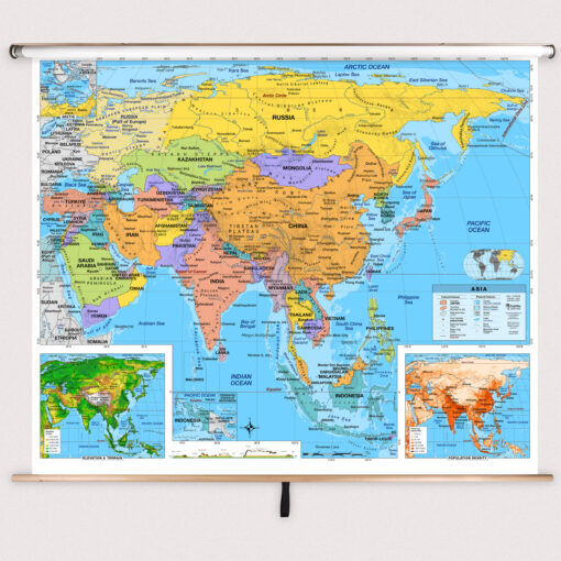 Asia Intermediate Classroom Pull Down Map w/ Backboard by BrightWay Educational - Image 2