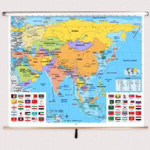 Asia Primary Classroom Pull Down Map w/ Backboard by BrightWay Educational