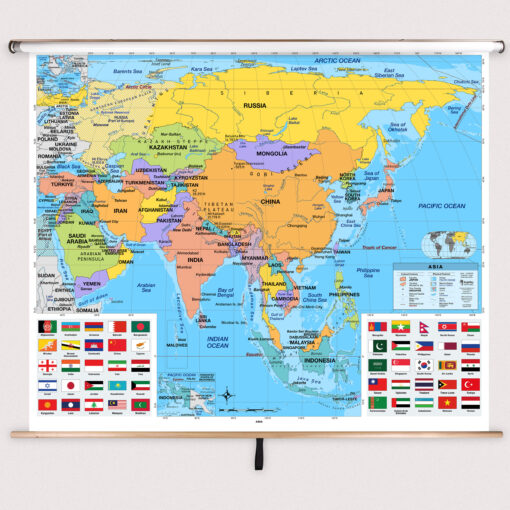 Asia Primary Classroom Pull Down Map w/ Backboard by BrightWay Educational