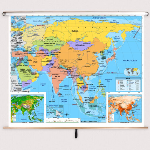 Asia Primary Classroom Pull Down Map w/ Backboard by BrightWay Educational - Image 2