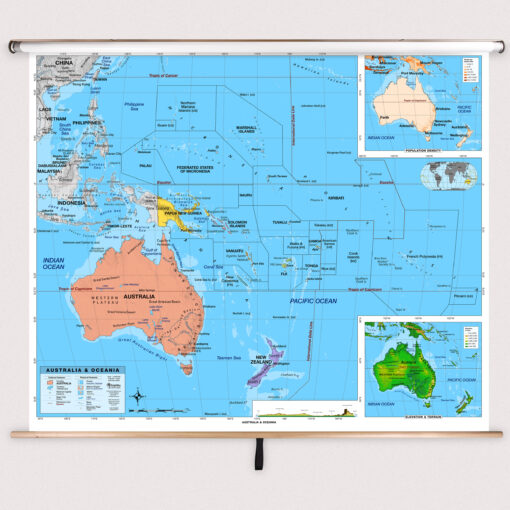 Australia & Oceania Intermediate Classroom Pull Down Map w/ Backboard by BrightWay Educational - Image 2
