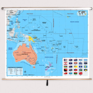 Australia & Oceania Primary Classroom Pull Down Map w/ Backboard by BrightWay Educational