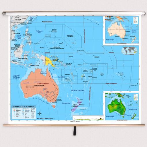 Australia & Oceania Primary Classroom Pull Down Map w/ Backboard by BrightWay Educational - Image 2