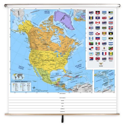 Political map of North America showing countries, capitals, and geographic features, ideal for educational purposes and travel planning.